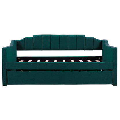 Upholstered Twin Bed with Trundle, Green