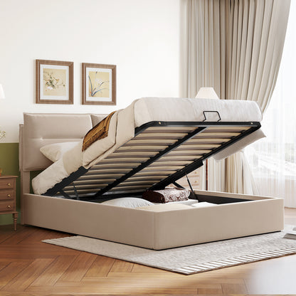 Upholstered Platform bed with a Hydraulic Storage System