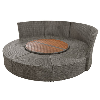 TOPMAX Patio 5-Piece Round Rattan Sectional Sofa Set, Gray