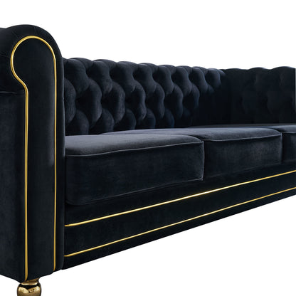 Chesterfield Velvet Sofa, Black