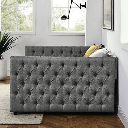 Upholstered Full Size Bed with Two Drawers, Grey