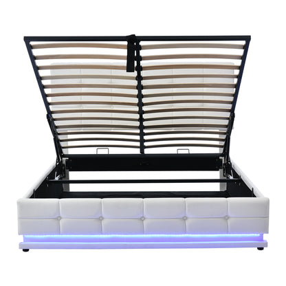 Tufted Upholstered Platform Bed with Hydraulic Storage System, LED Lights, and USB charger, Black