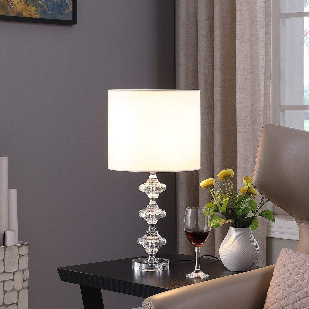 22.25" geometric prism solid crystal table lamp in chrome silver