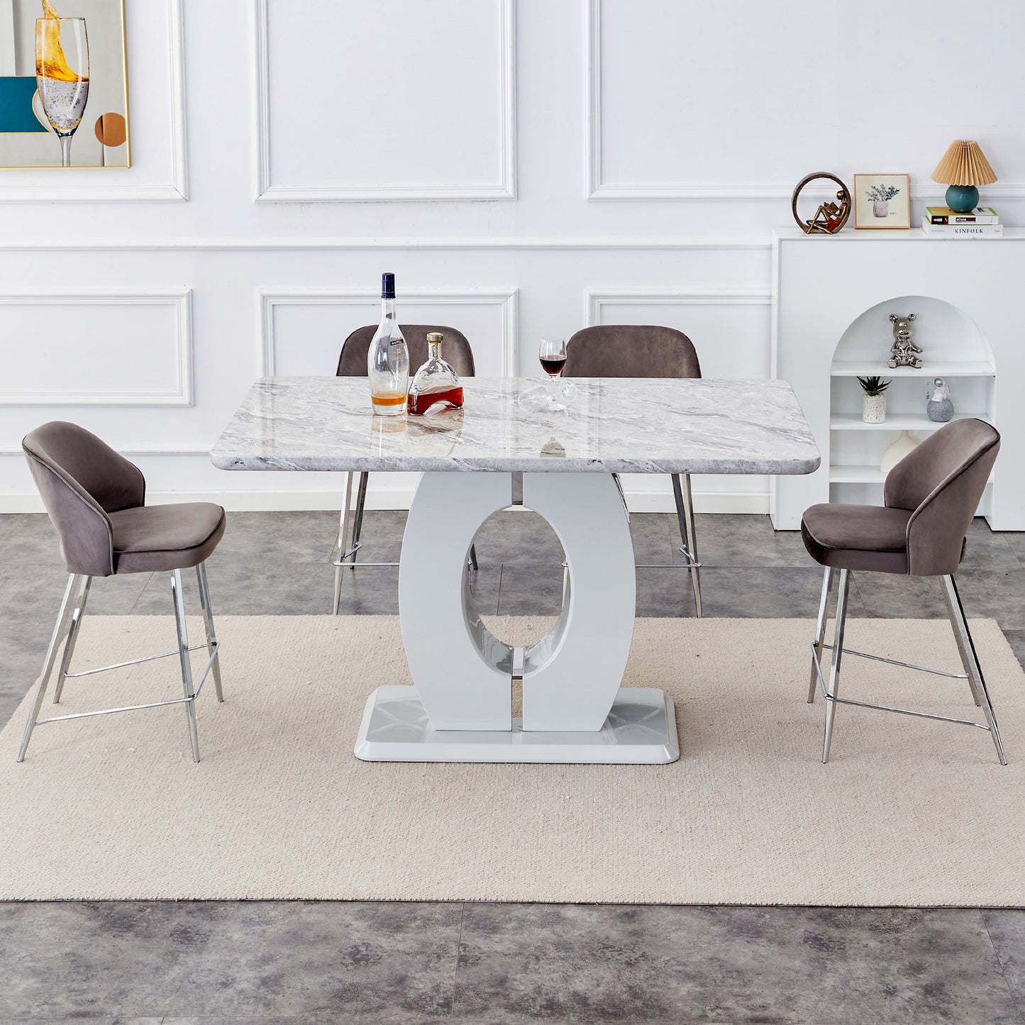 luxurious marble grain dining table, grey
