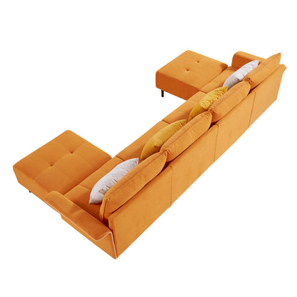 U-Shaped Sectional Sofa with 2 Removeable Ottoman and 4 Pillows