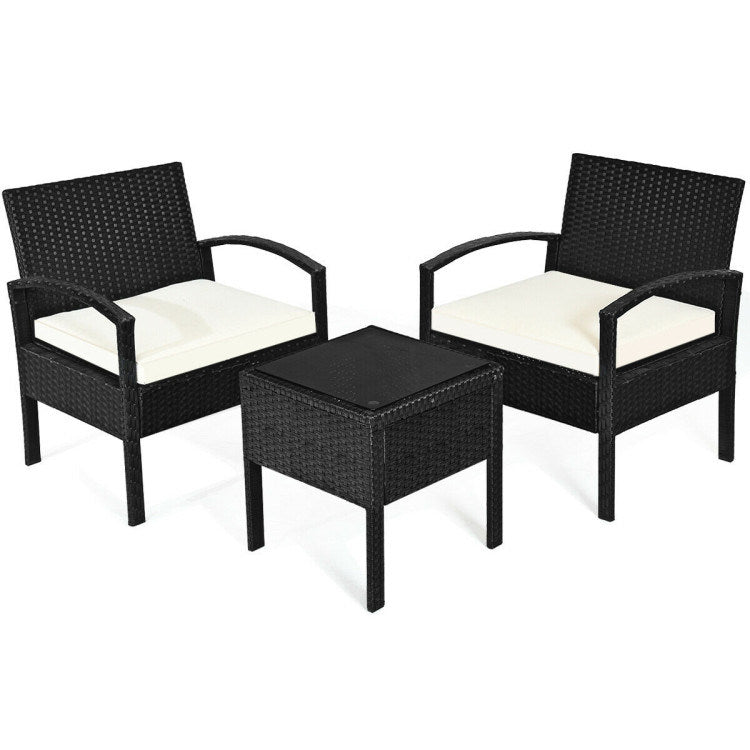 3 pieces outdoor rattan patio conversation set with seat cushions