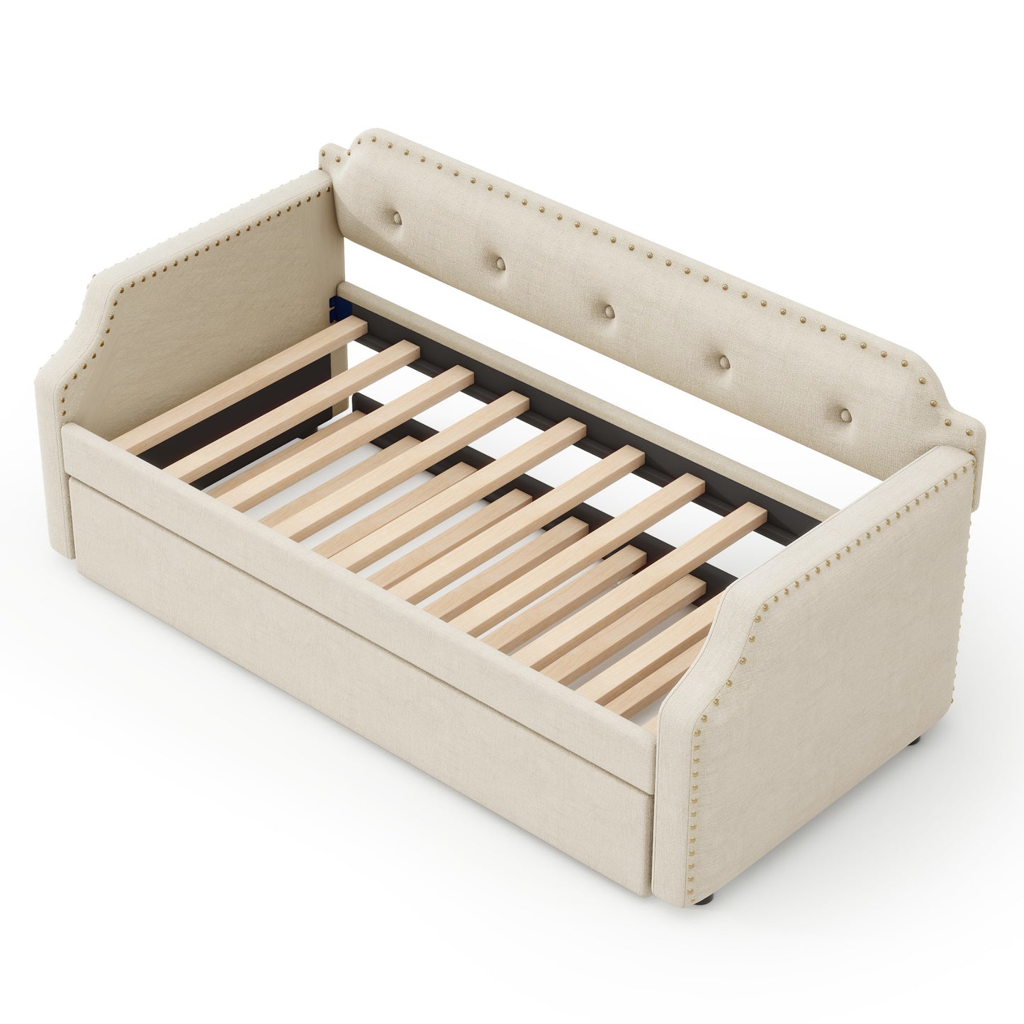 lizzy upholstered bed with trundle, beige