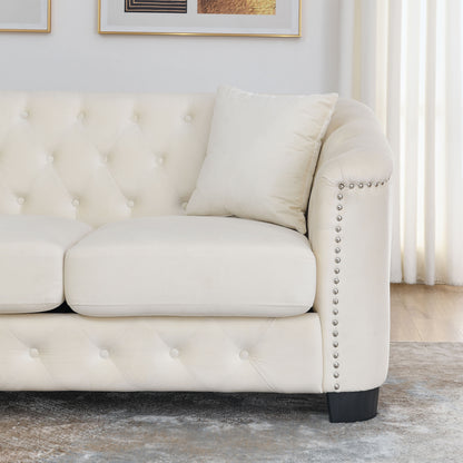 Riri Modern Chesterfield Velvet Sofa, Beige
