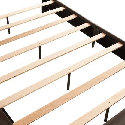 Beautiful brass studs adorn the headboard, strong wooden slats + metal legs with Electroplate