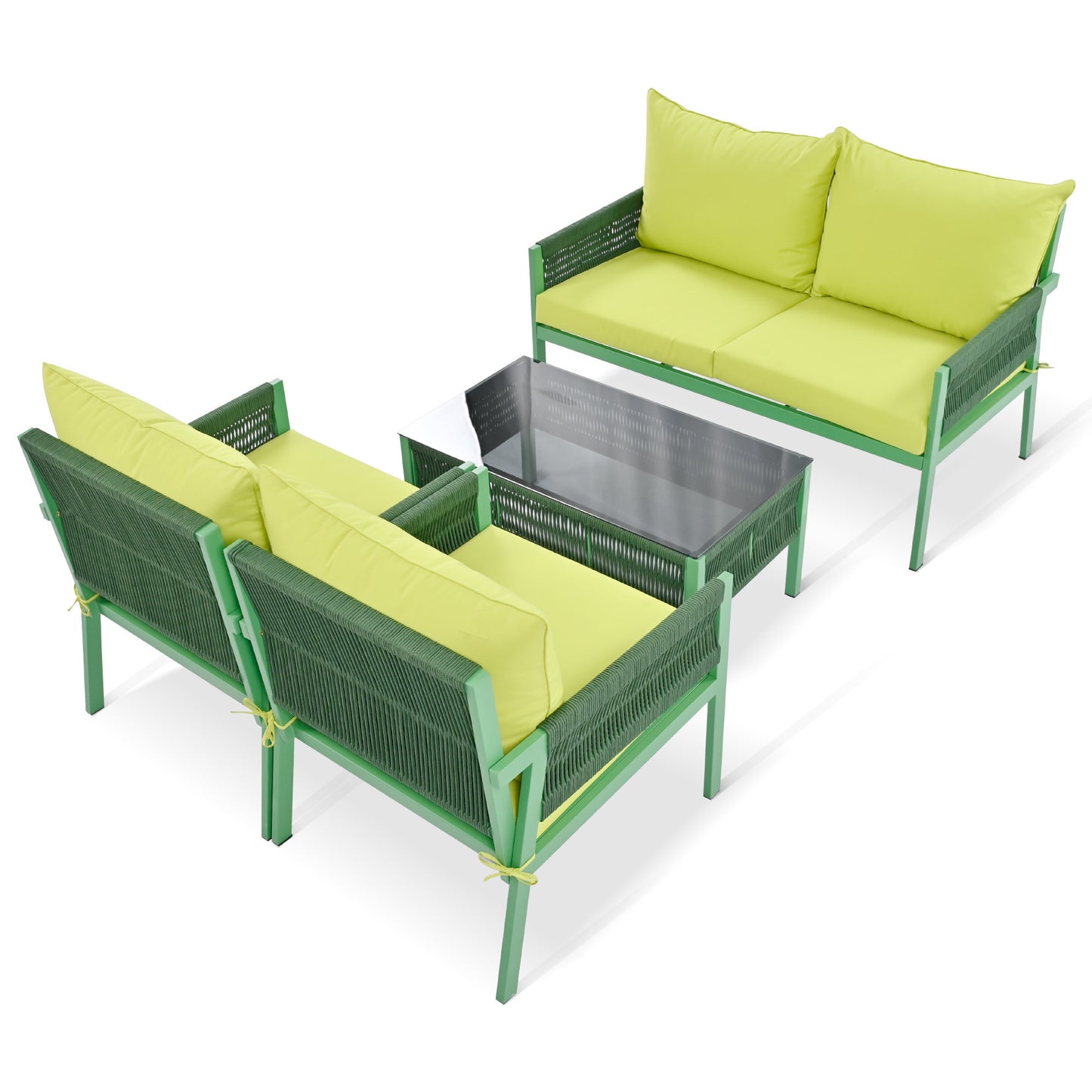 k&k 4-piece rope patio furniture set, fluorescent yellow & green
