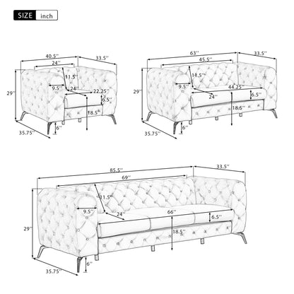 Sara Velvet Upholstered Sofa Blue