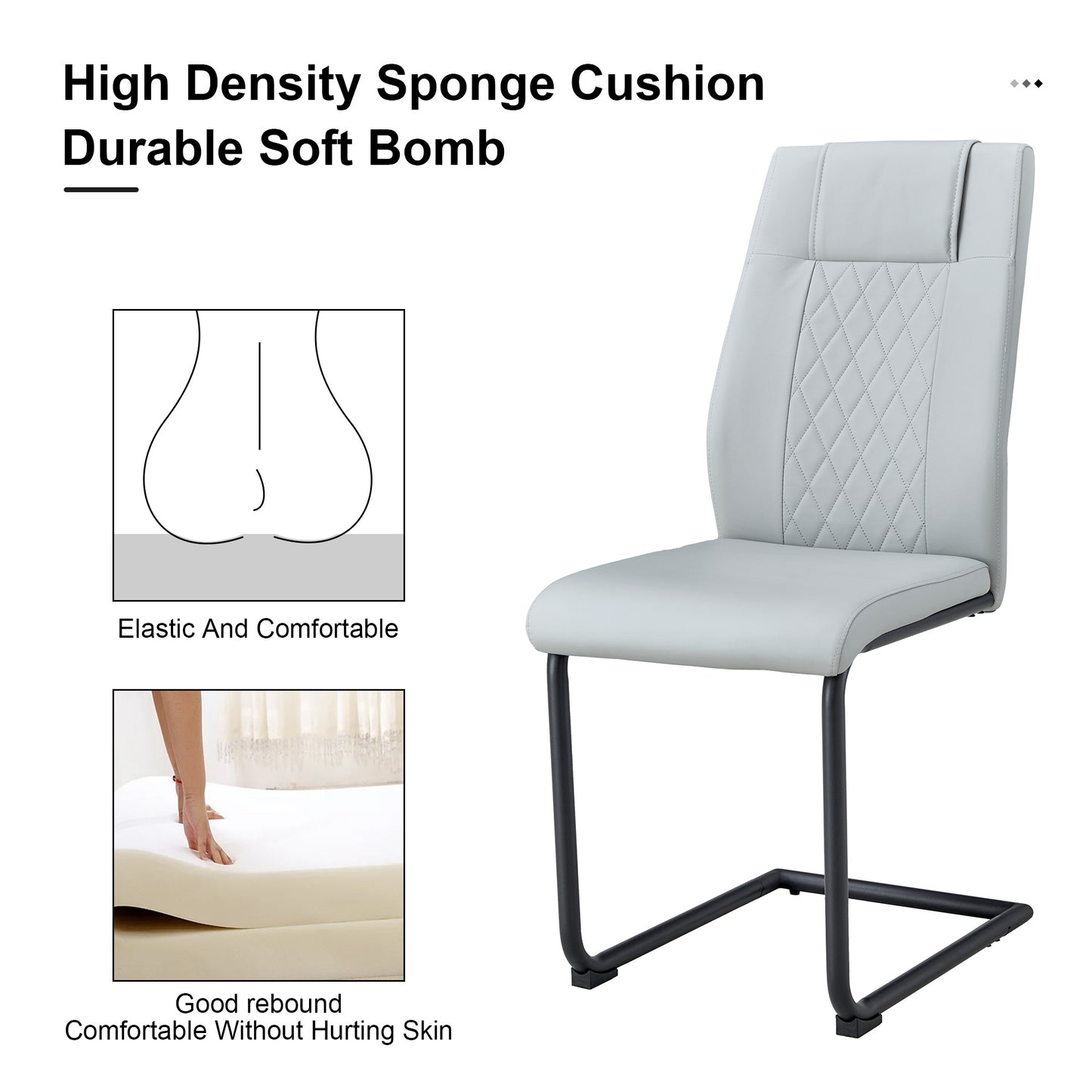 faux leather cushion chairs set of 4, light grey+pu leather