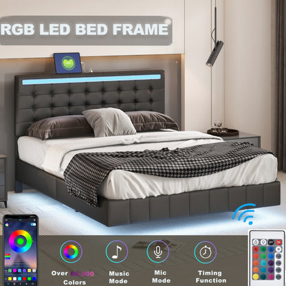 Floating Bed Frame with LED Lights and USB Charging #5