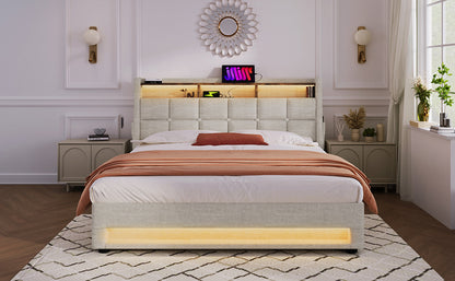Jody Upholstered Platform bed with a Hydraulic Storage System, LED and USB Charging,