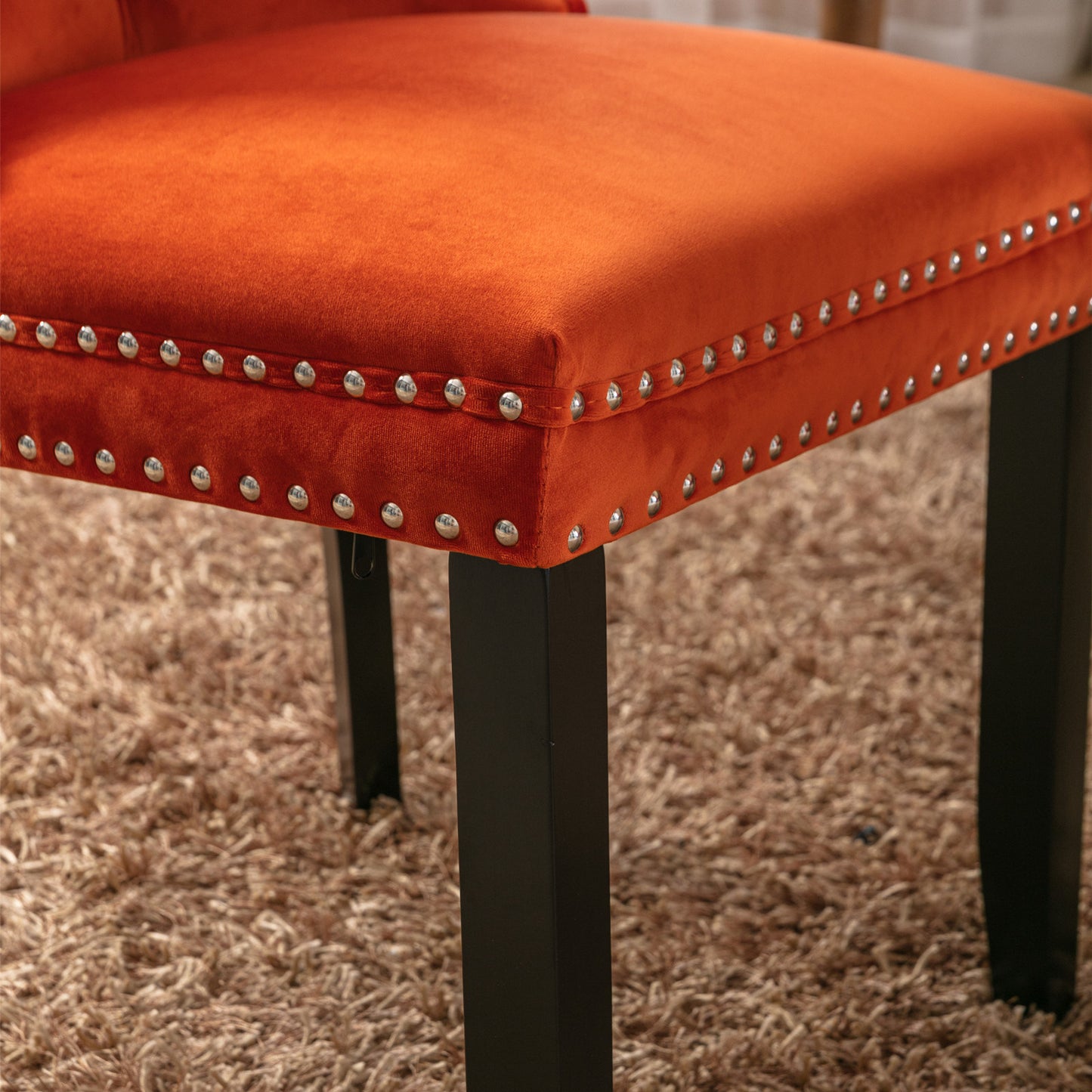 high-end tufted upholstered dining chairs, 2-pcs set orange