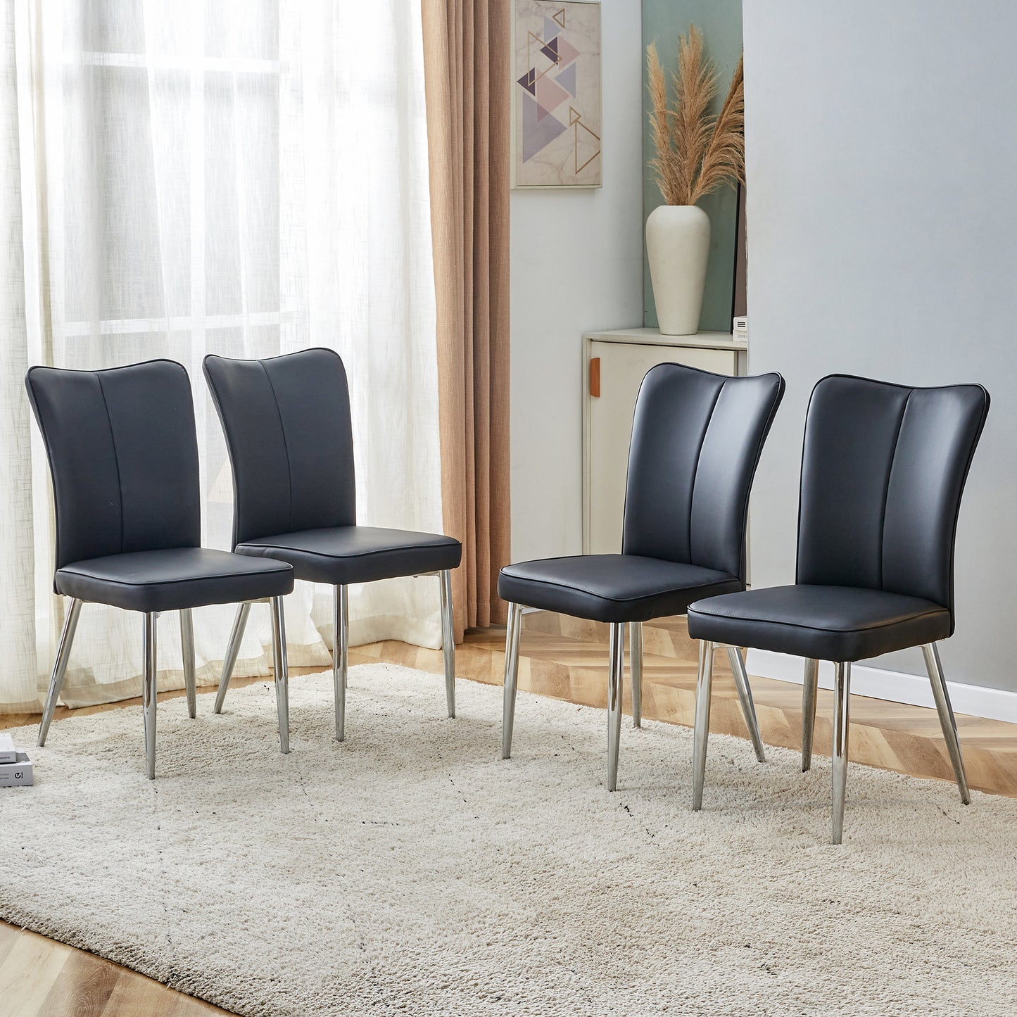 modern leather dining chairs set of 4 chairs, blacks