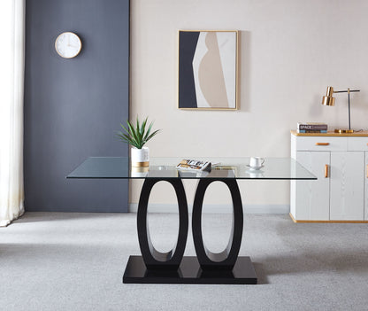Double Pedestal Dining Table- Tempered Glass, Black