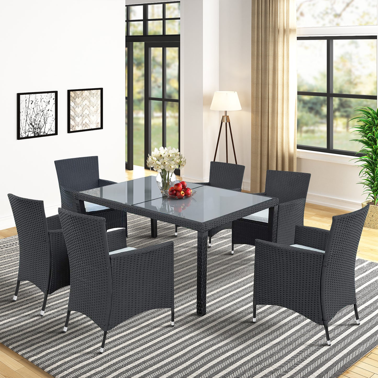 topmax 7- piece rattan patio set, black