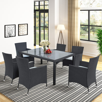 TOPMAX 7- Piece Rattan Patio Set, Black