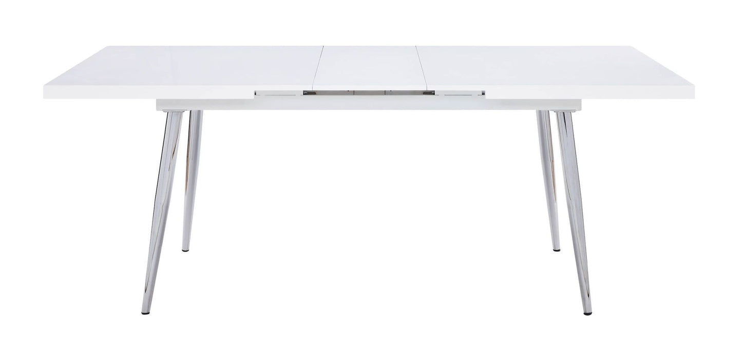 acme weizor dining table, white high gloss & chrome
