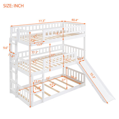 Twin-Over-Twin-Over-Twin Triple Bed with Built-in Ladder and Slide