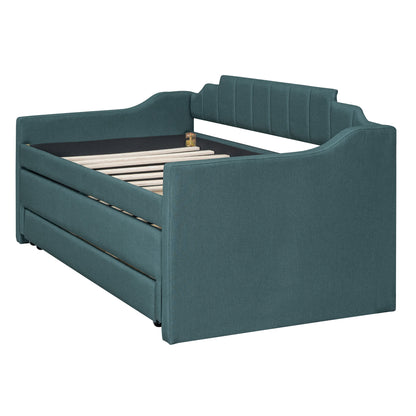 Eli Upholstered Daybed with Trundle and Three Drawers, Green