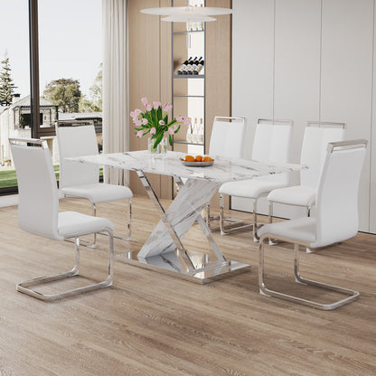 Marble Textured Glass Dining Table