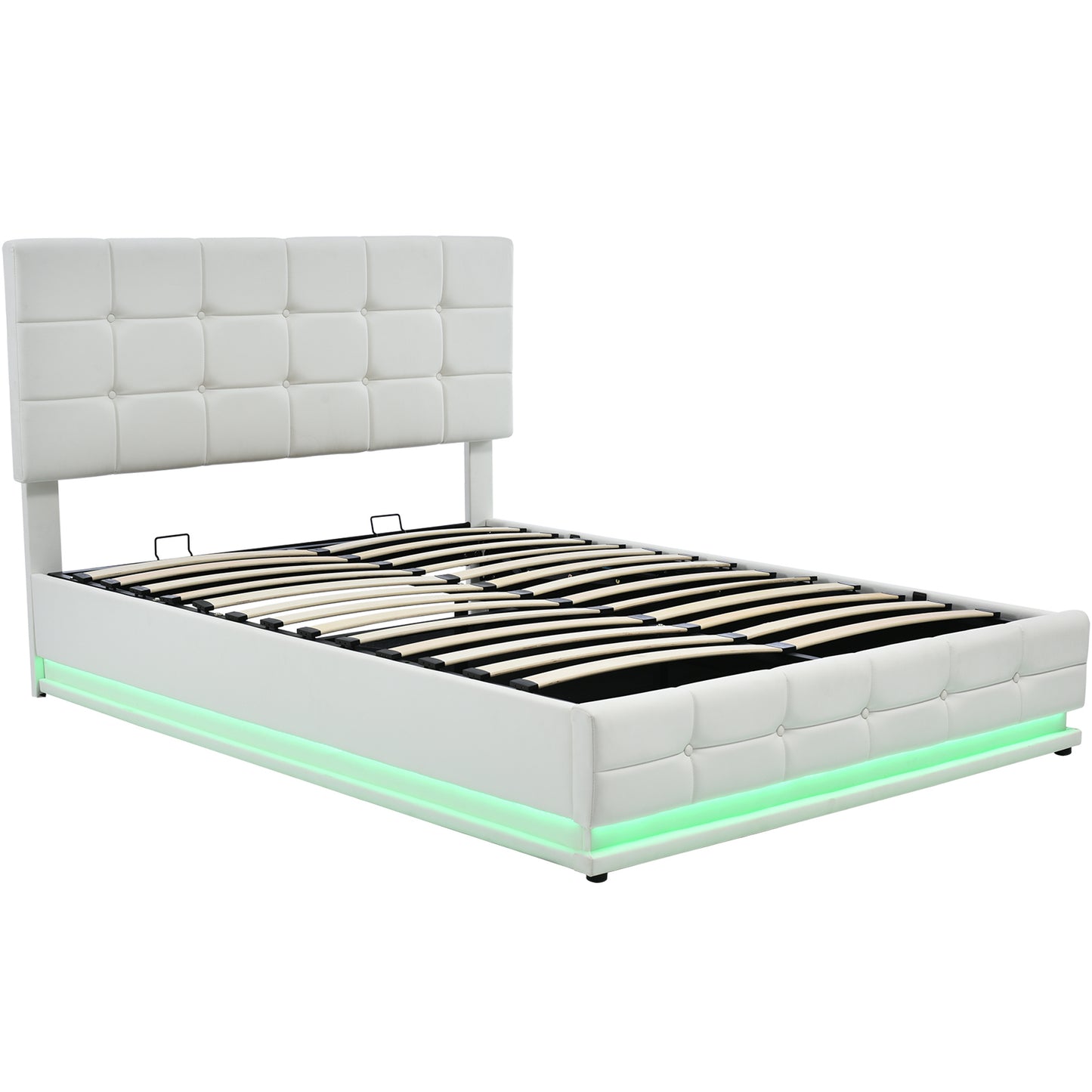 tufted upholstered platform bed with hydraulic storage system, led lights, and usb charger, black