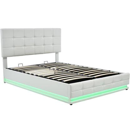Tufted Upholstered Platform Bed with Hydraulic Storage System, LED Lights, and USB charger, Black