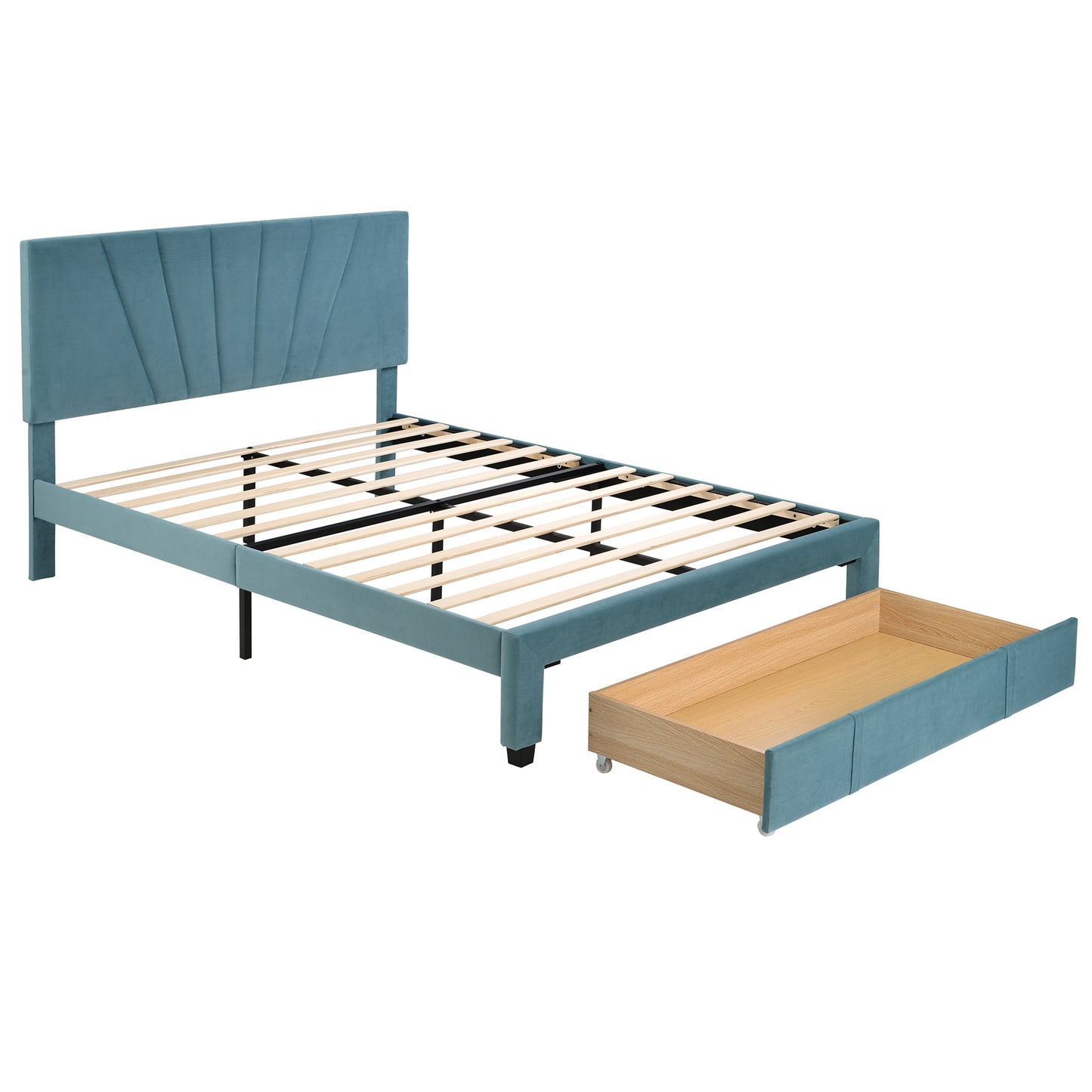 queen size storage bed velvet upholstered platform bed with a big drawer