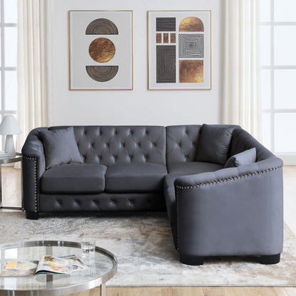 Riri Modern Chesterfield Velvet Sofa, Grey