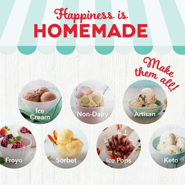 everyday ice cream maker with mixing bowl & ice pop molds + recipe book, 1 quart, 5.1 lbs