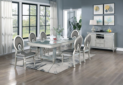 Leaf Silver Hue Glass Top Dining Table