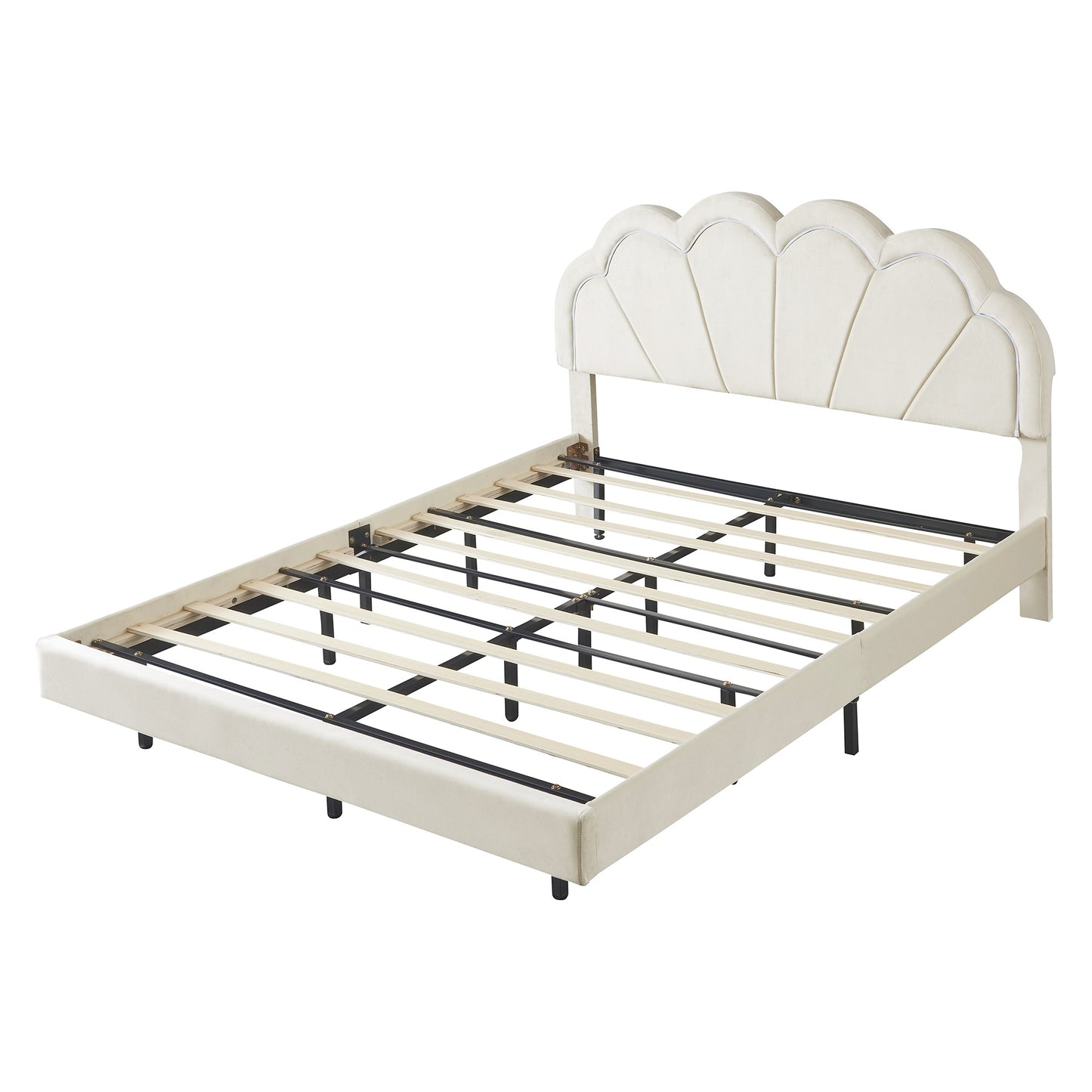 floating velvet elegant smart led platform bed