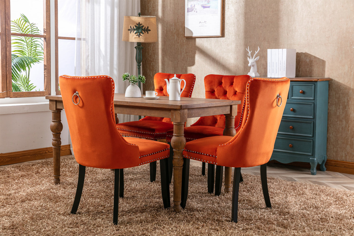 high-end tufted upholstered dining chairs, 2-pcs set orange