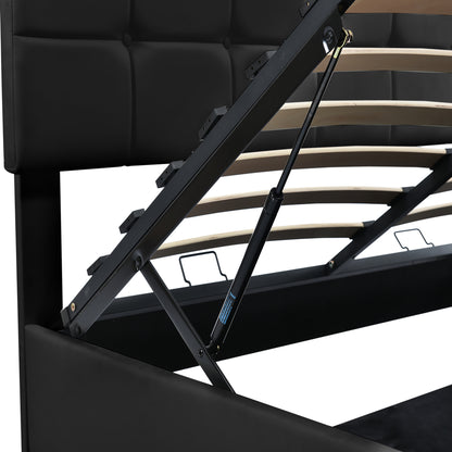 Tufted Upholstered Platform Bed with Hydraulic Storage System, LED Lights, and USB charger, Black