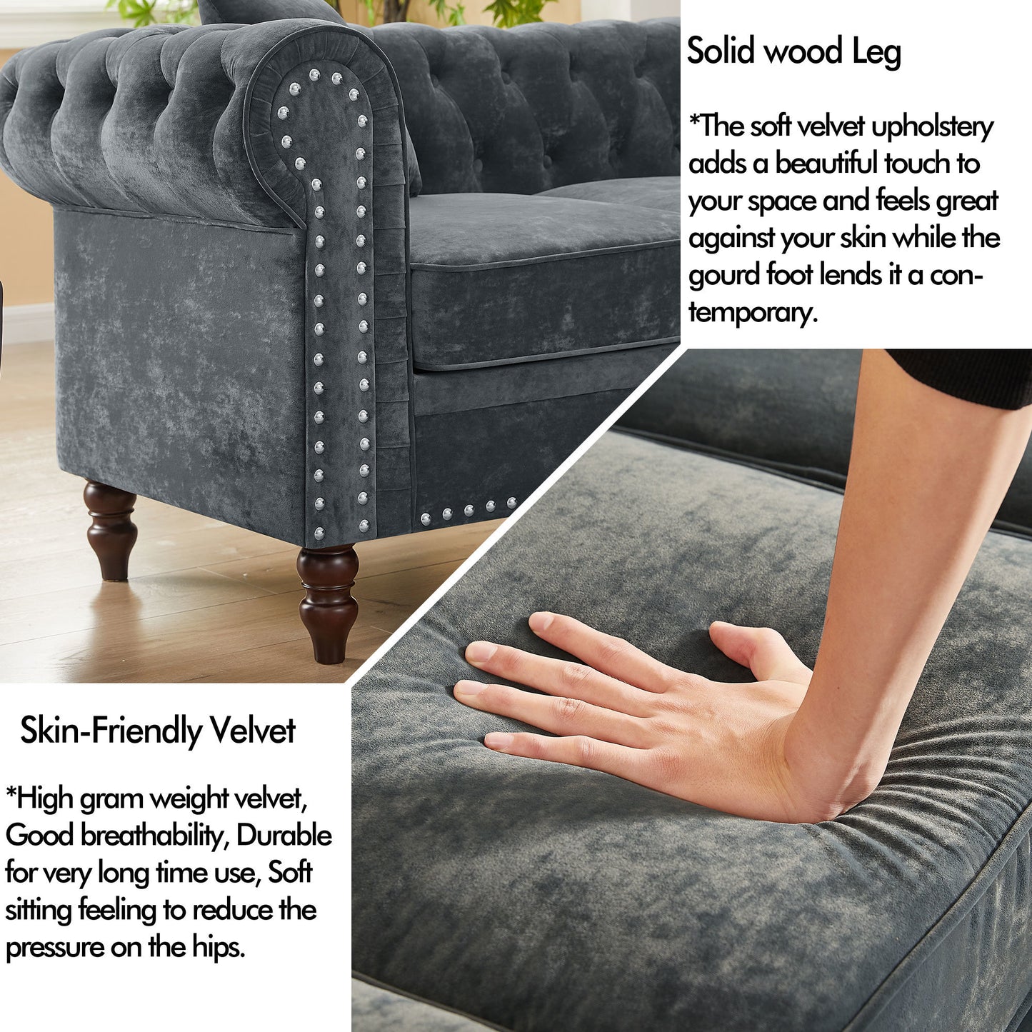 moe upholstered sectional, grey velvet