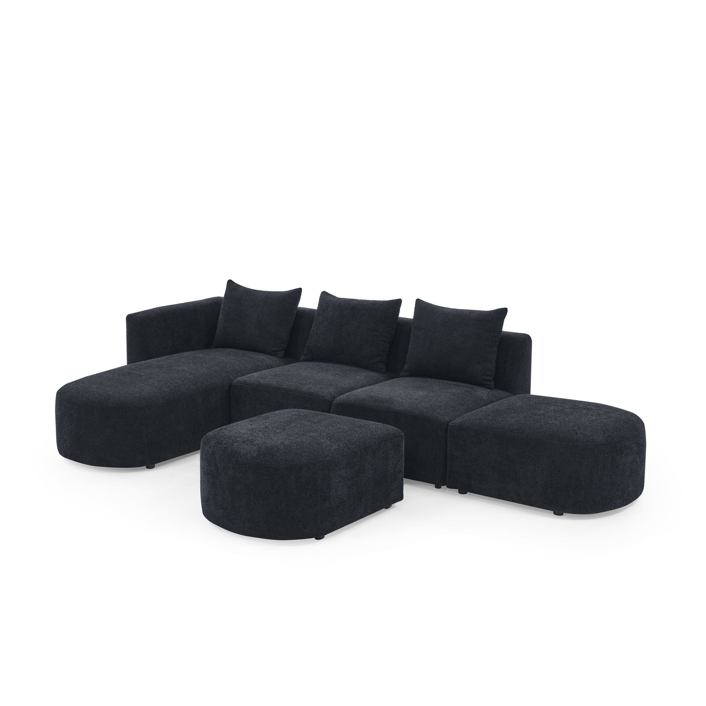 barney l shape sectional sofa with 2 ottomans, black