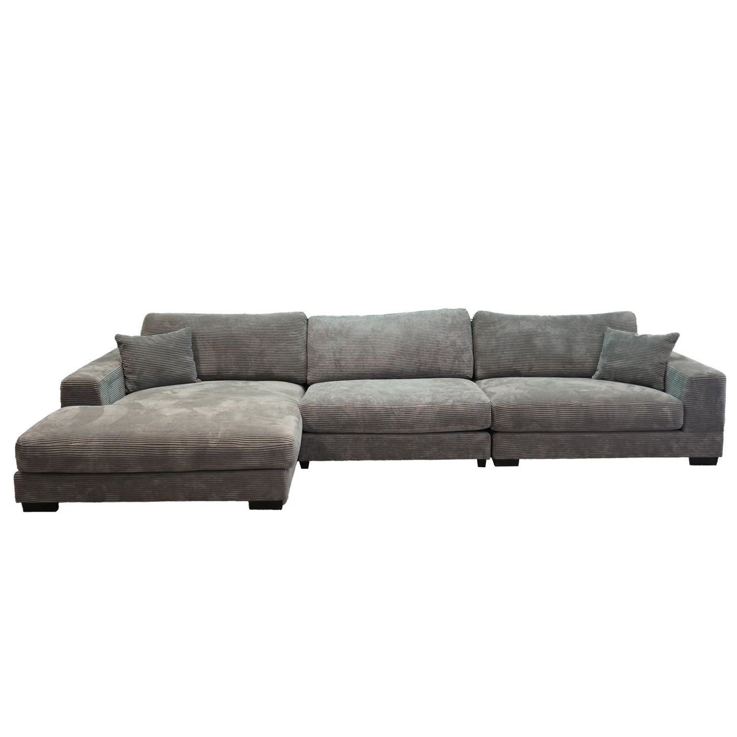 bella grey corduroy left-facing 3-piece sectional