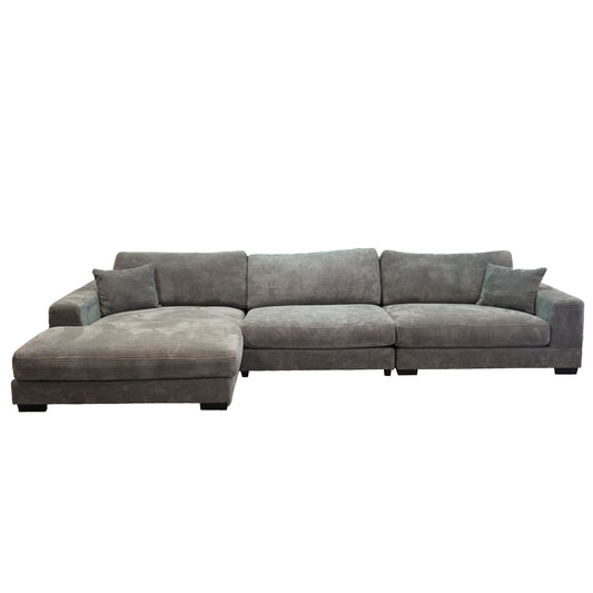 Bella Grey Corduroy Left-Facing 3-piece Sectional