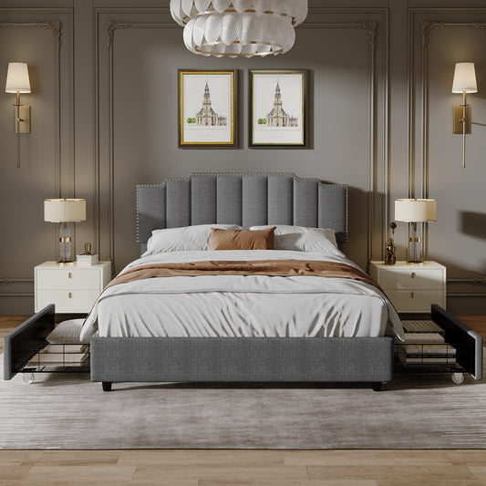 Judy Upholstered Platform Bed Frame with 2 Drawers