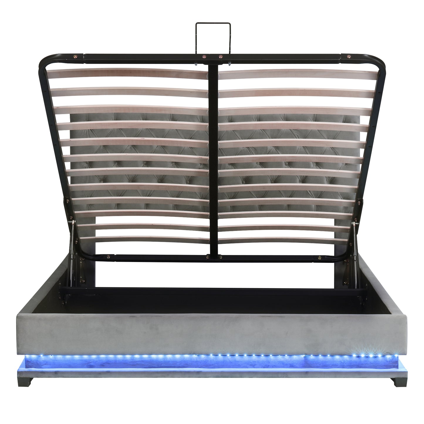 upholstered platform bed with adjustable tufted headboard and led light