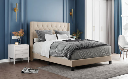Upholstered Platform Bed with Classic Headboard