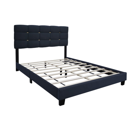 Elegant Upholstered Bed Frame with Gold Accents On Headboard