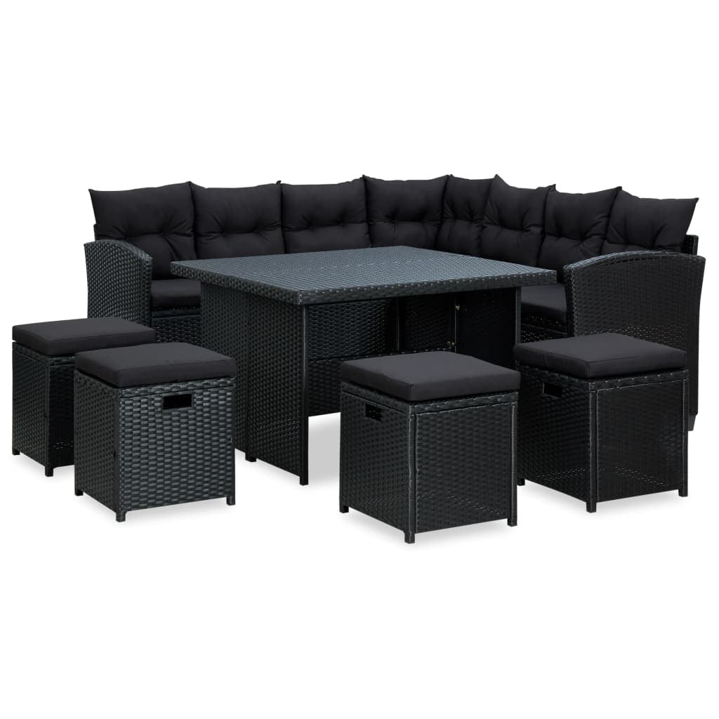 6 piece patio lounge set with cushions poly rattan black