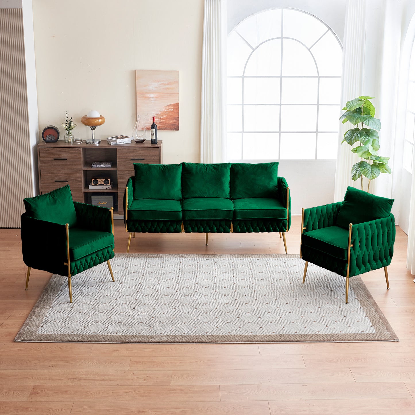 3-piece velvet sofa set, green velvet