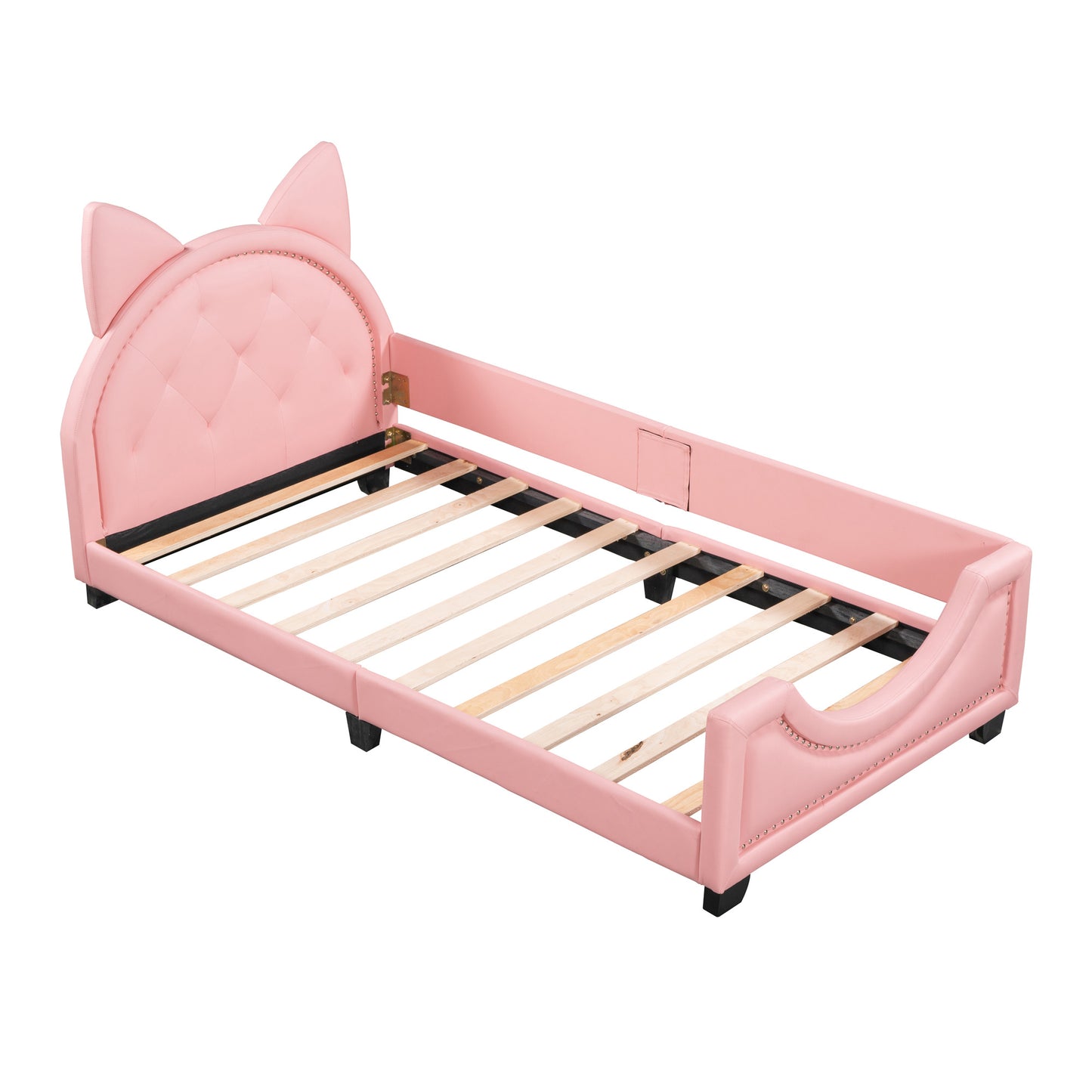 upholstered daybed with carton ears shaped headboard, pink