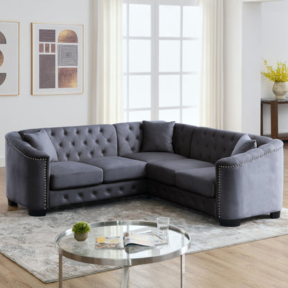 Riri Modern Chesterfield Velvet Sofa, Grey