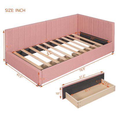 Upholstered Bed with 2 Storage Drawers, Pink