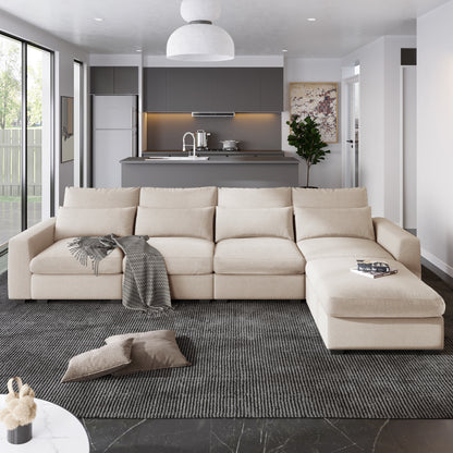 UStyle Modern Large L-Shape Feather Filled Sectional Set, Cream